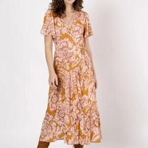 Women's Band of the Free Heather Floral Wrap Maxi Dress, Gold Blush Pink - M
